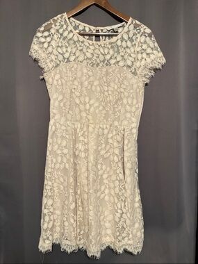 Lace Overlay Short Sleeve A-Line Dress in Ivory- LC Lauren Conrad size 8